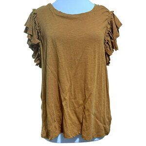 Industry Republic Bronze Double Flutter Ruffle Sleeve Pima Cotton Tee Sz 2X NEW